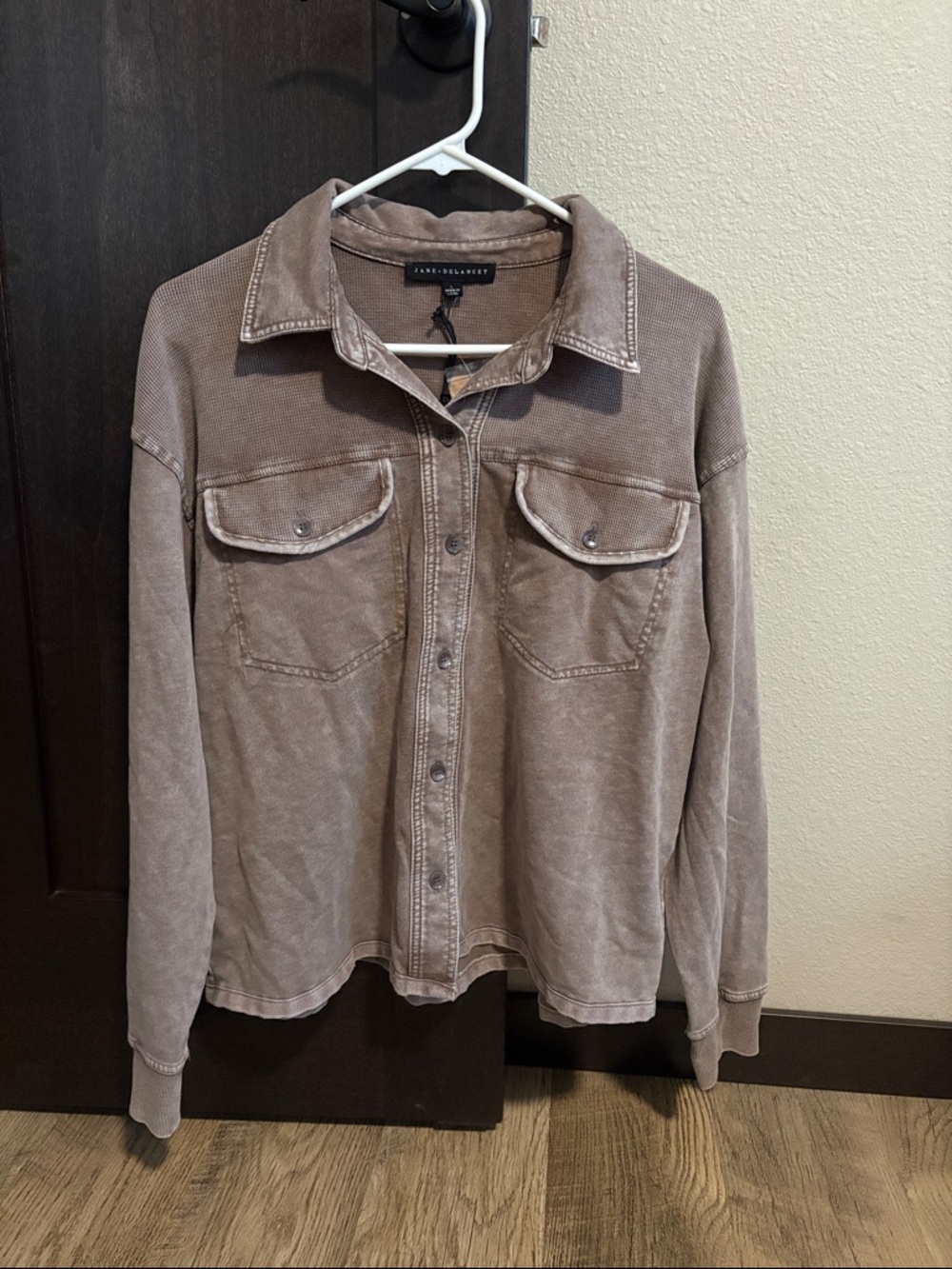 Jane and Delancey Taupe Button-Down Shirt Jacket